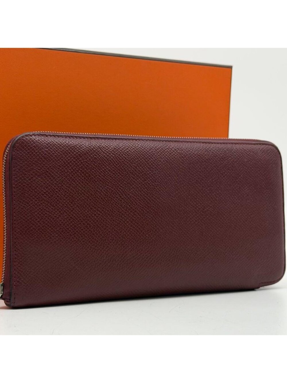 Hermes Azap Long Silk'in Bordeaux Zip Around Wallet